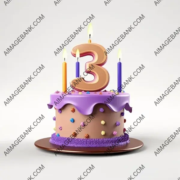 Cartoon Style 3D Birthday Cake with Chocolate Candle