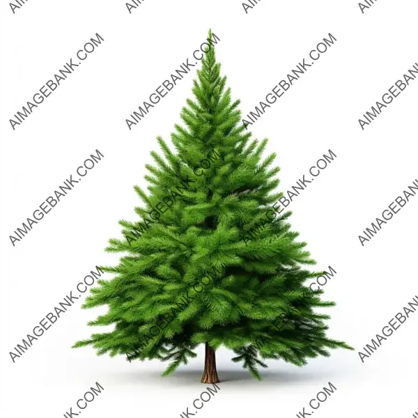 Isolated White Background with a Beautiful Green Fir Christmas Tree