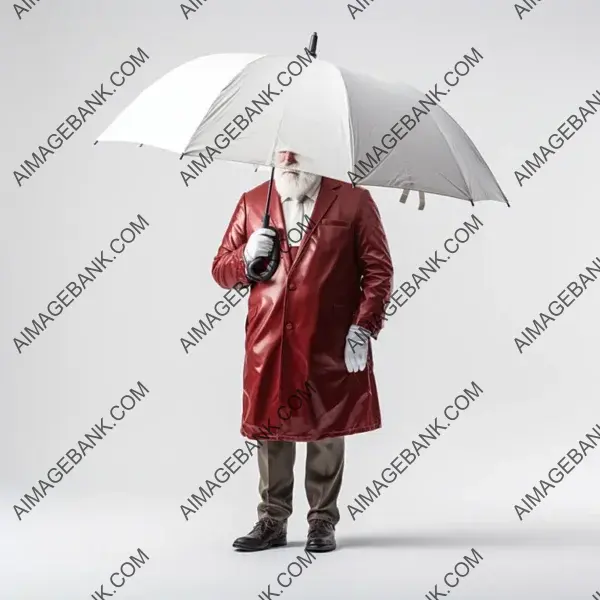 Full-Body View of Santa Holding an Umbrella in a Photorealistic Style