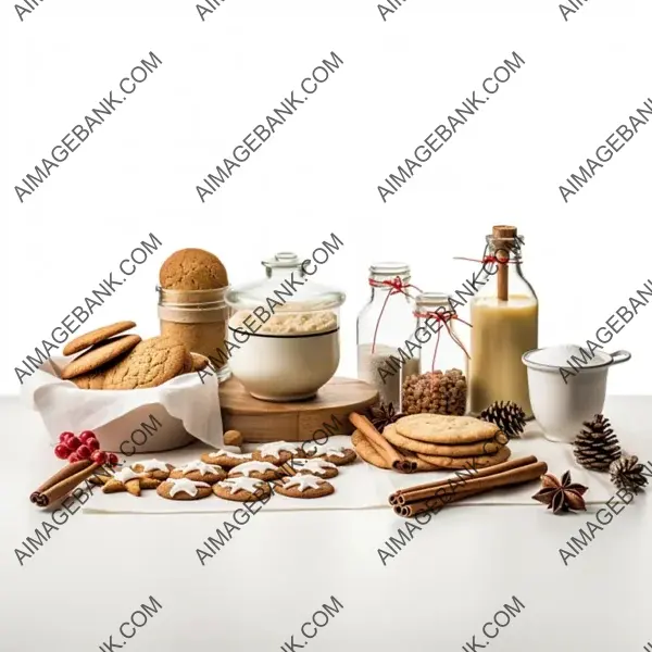 Table Covered with Baking Supplies for Christmas Cookies