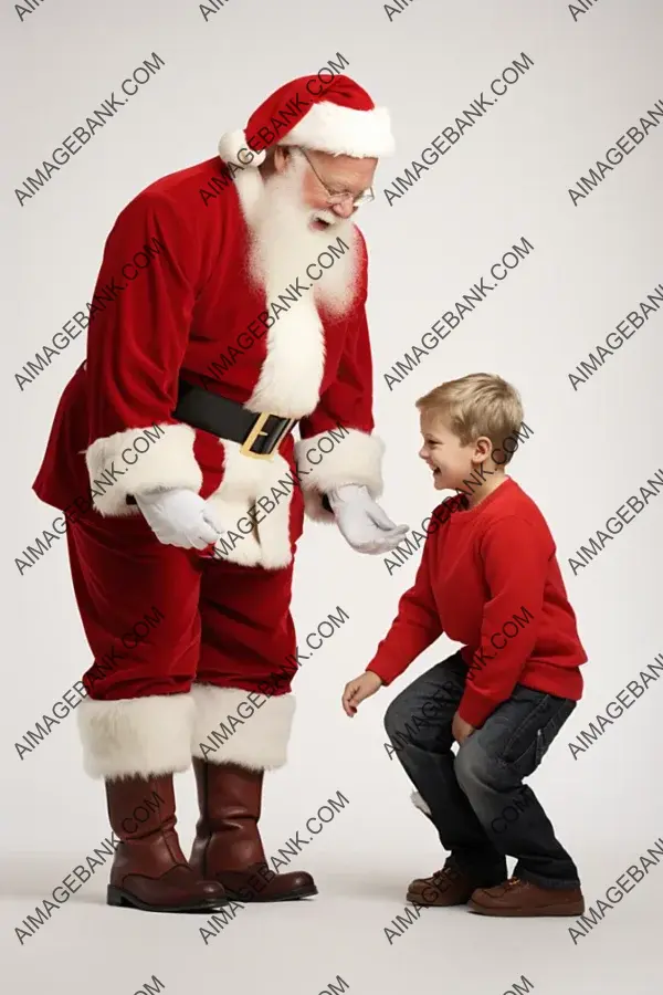 Side View of Santa Claus in Full Body Bending Down