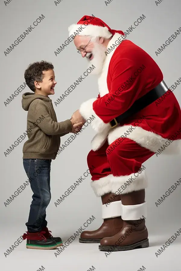 Happy Santa Claus in Full Body Side View Bending Down