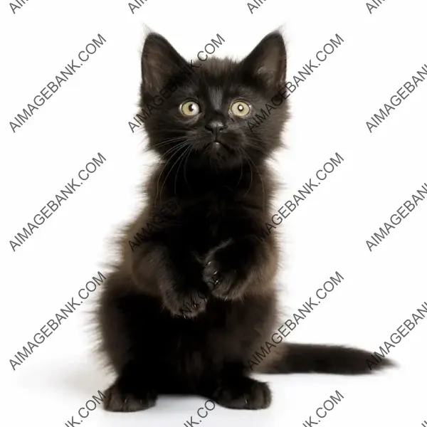 Adorable Black Kitten Begging on Its Hind Legs