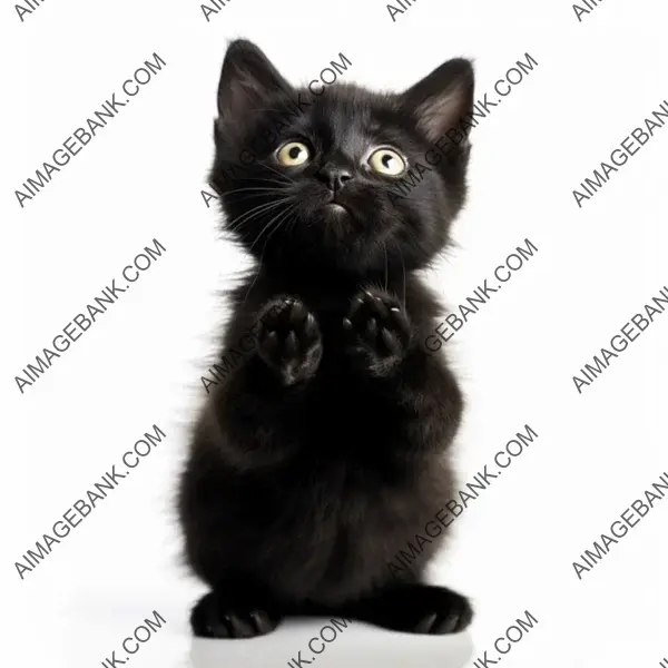 Small Black Kitten Pleading While Sitting on Hind Legs