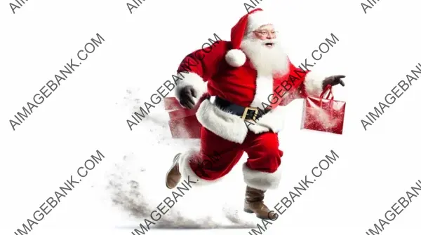 Santa Claus with a Cheerful Smile and White Beard Running