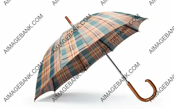 Classic Style: Plaid-Patterned Umbrella with Wooden Handle