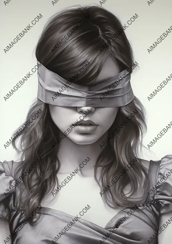 Blindfolded Justice: Black and White Pencil Art