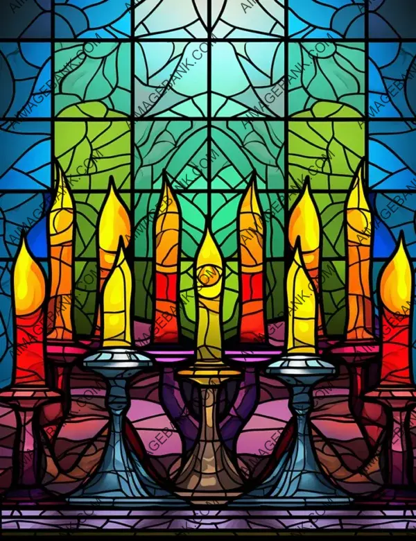 Menorah Candles with Bright Stained Glass Effect