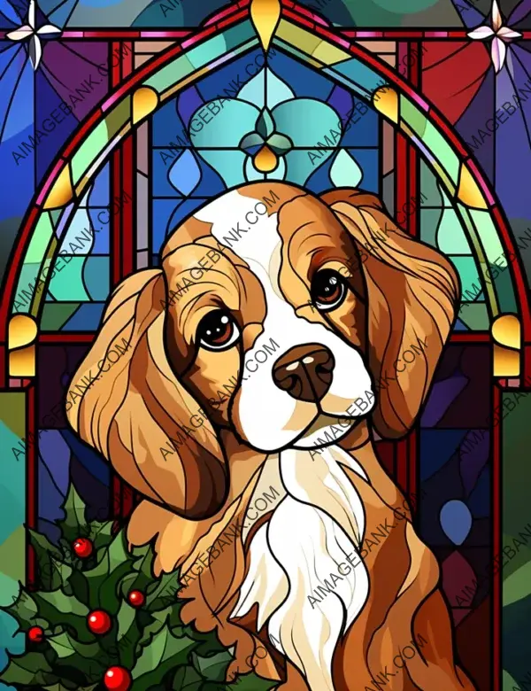 Vibrant Stained Glass Puppy Memories at Christmas