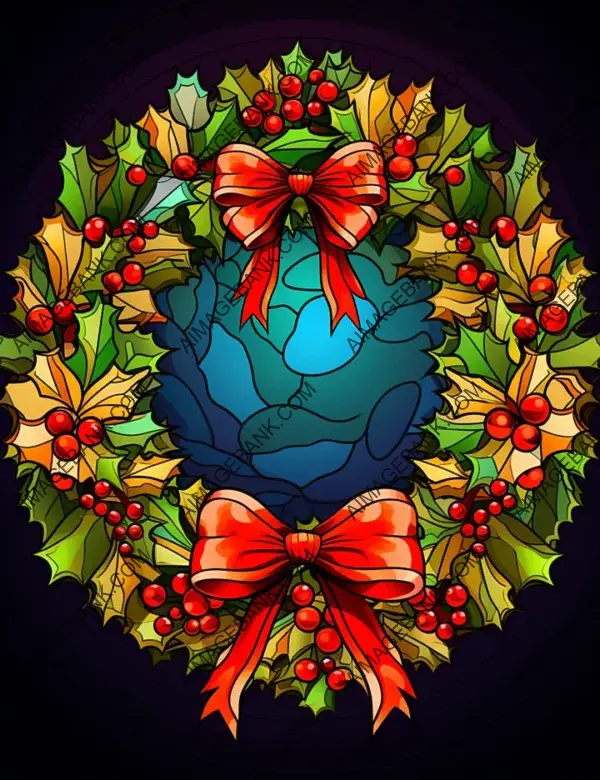 Bright Stained Glass Style Christmas Wreath