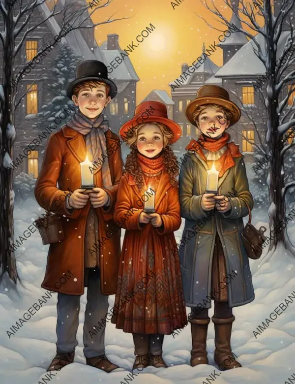 Colorful Christmas Carolers in Colored Pencil