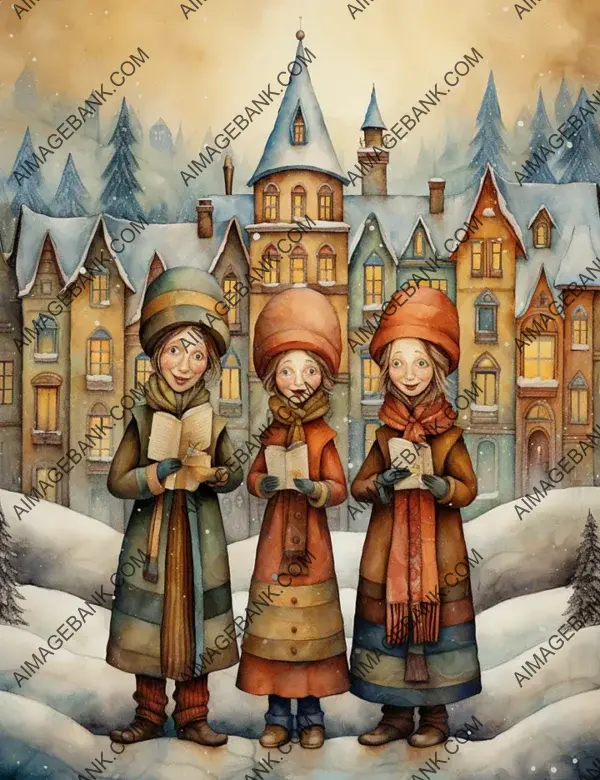 Bright Christmas Carolers in Colored Pencil