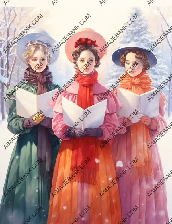 Bright Colored Pencil Drawing of Christmas Carolers