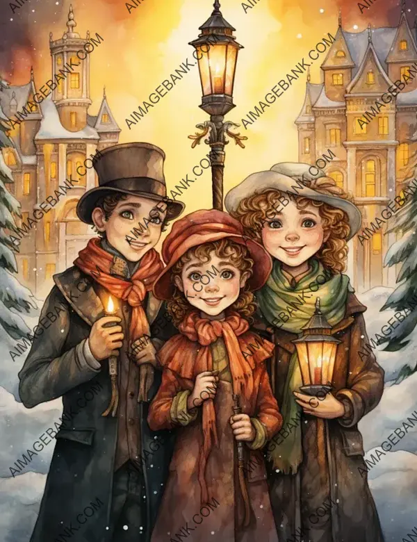 Bright Christmas Carolers in Colored Pencil