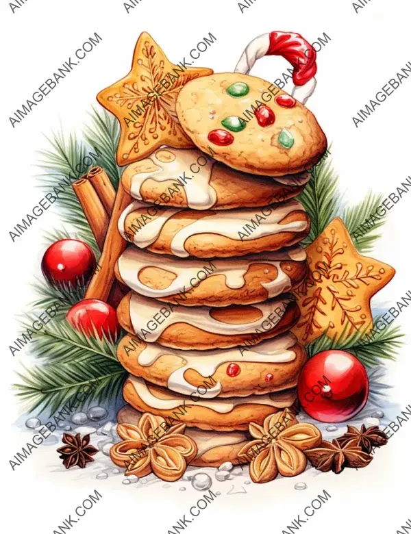 Colored Pencil Style Christmas Cookies Vector Drawing