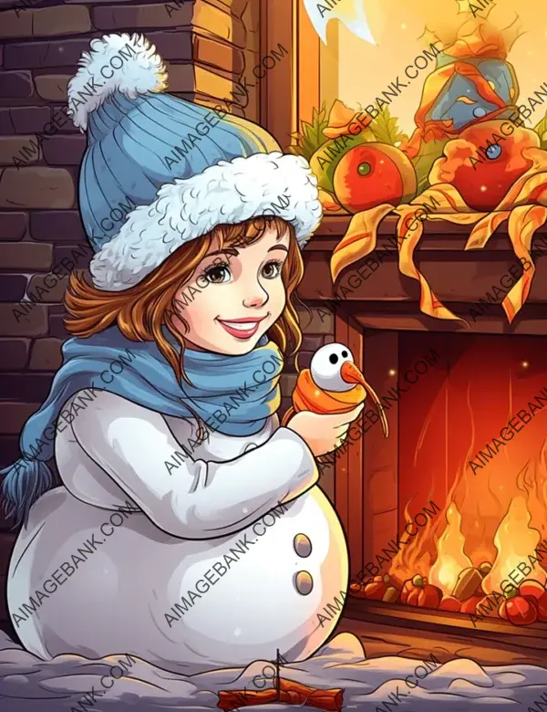 Cozy Christmas Fireplace Scene &#8211; Girl&#8217;s Drawing