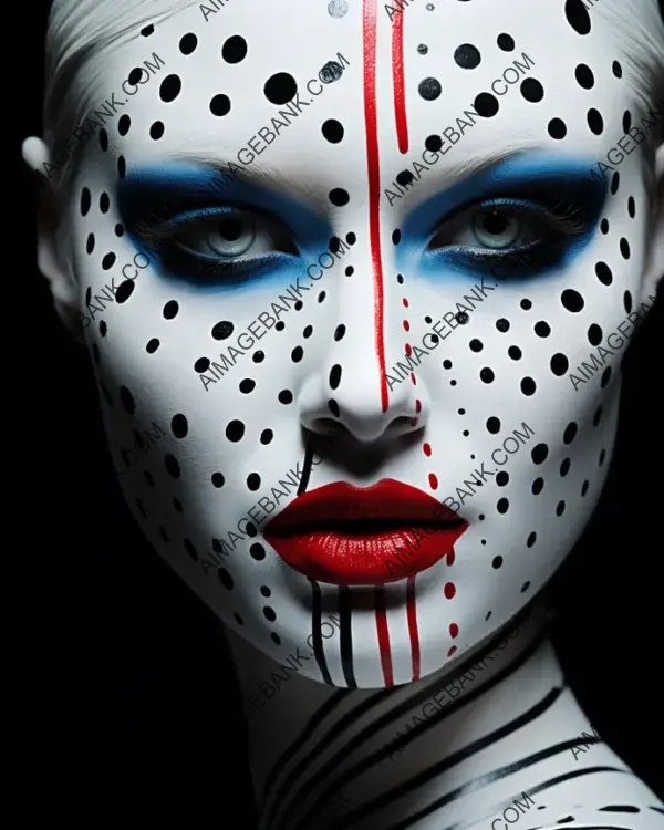 Woman with Striking Blue Eyes and Black Dots on Her Face