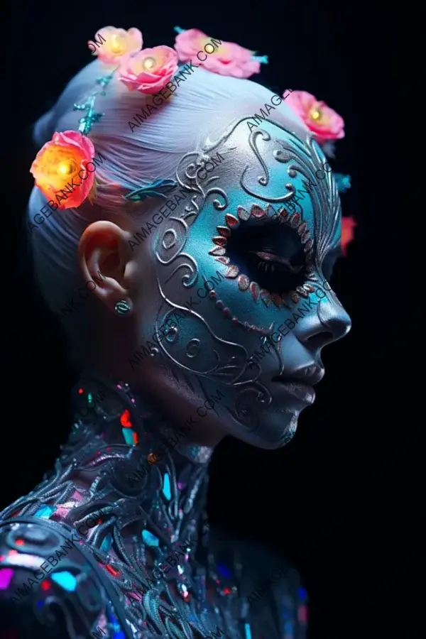 Biomorphic Cybergoth Sugar Skull Flower with Minimalistic Flair