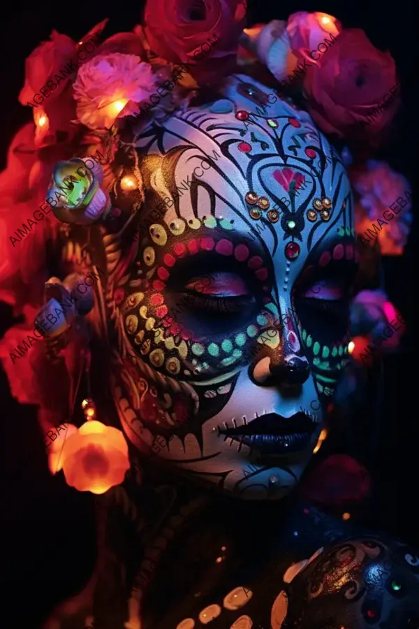 Minimalistic Sugar Skull Flower in Biomorphic Cybergoth Style