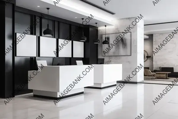 Experience the Welcoming Ambiance of a Contemporary Office Reception with a White Banner