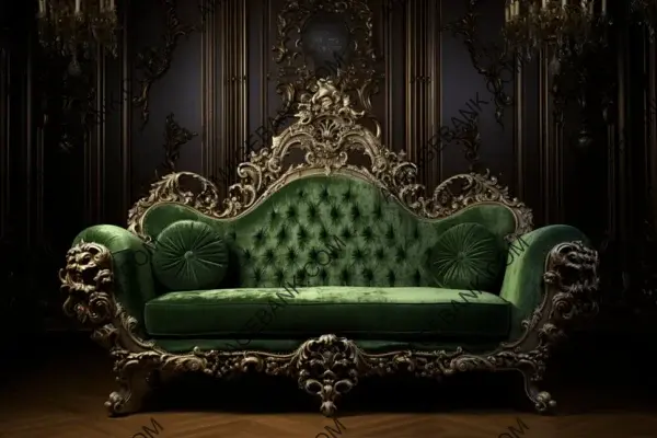 Get Lost in the Opulence of a Green Couch with Ornate Details