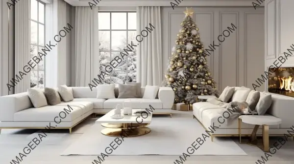 Modern Minimalist Living Space Decorated for Christmas