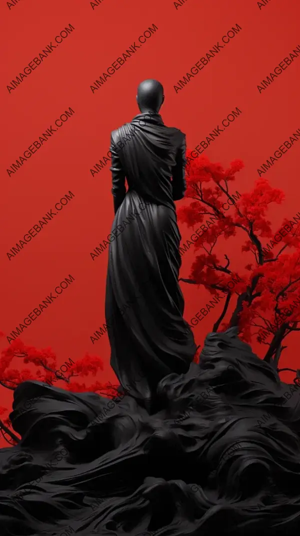 Black and White Statue with a Touch of Red