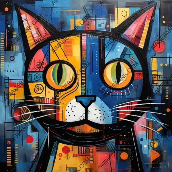 Brightly Colored Abstract Art Featuring a Blue Cat