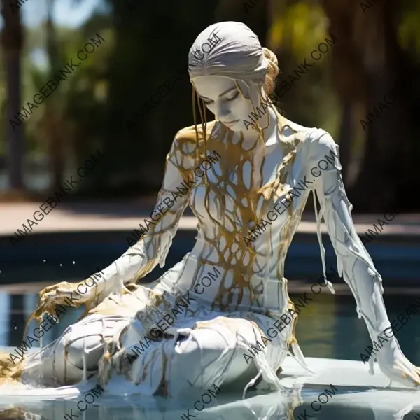 Artistic Expression: Kintsugi Marble Statue by the Water