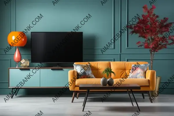 Contemporary Living Room with a Colorful Sofa and TV Unit