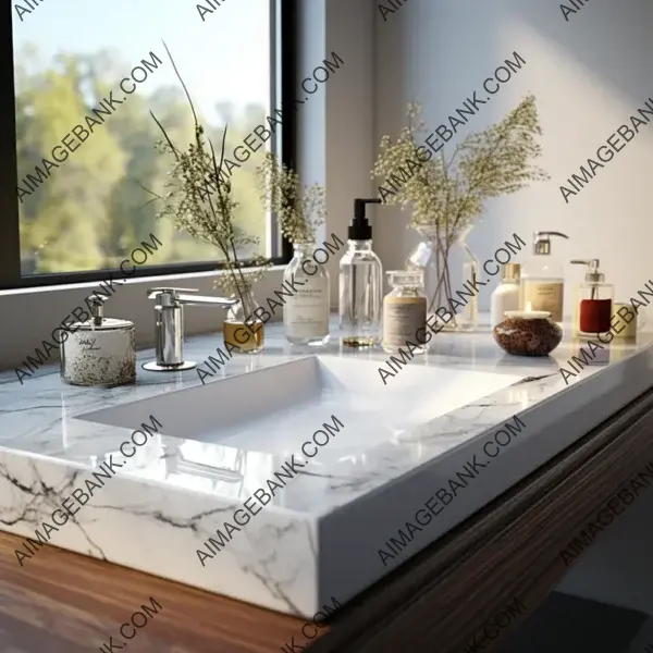 Modern White Bathroom with Marble Tabletop