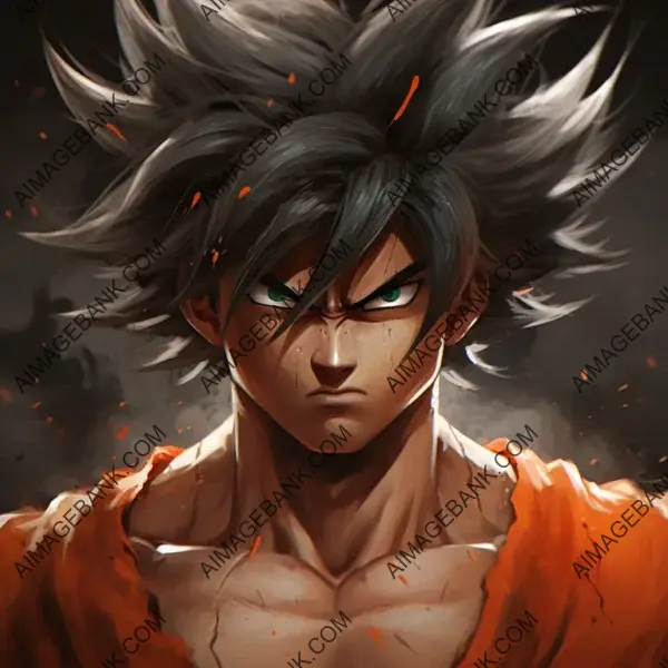 Realistic 3D Anime Goku Face: Angry Expression