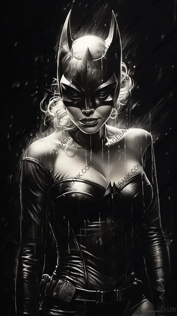 Dynamic 90s Catwoman Pencil Art with Silver Hair