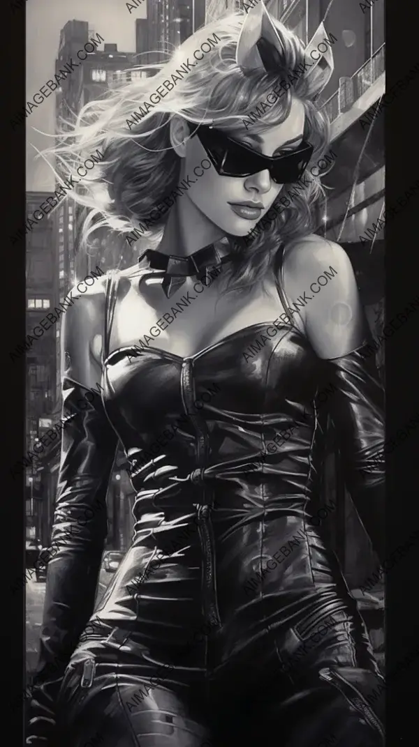 90s Catwoman in Pencil with Silver Hair &#8211; Realistic