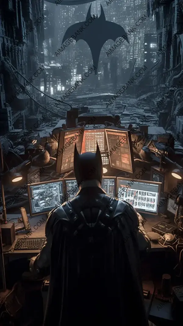 High-Tech Batcave with Batman and Computer Screen