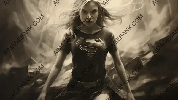 Supergirl Rendered in Charcoal Art &#8211; Captivating Black and White