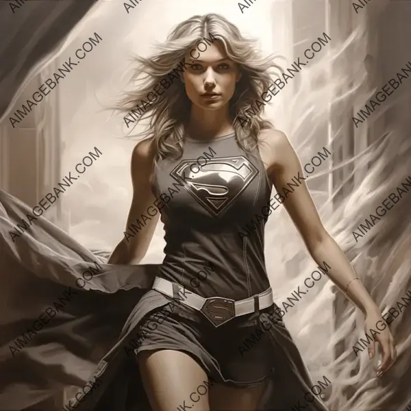 Supergirl&#8217;s Charcoal Artwork &#8211; Hand-Drawn in Striking Black and White