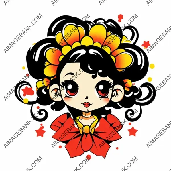 Betty Boop Blossoms in Puyo Style with Yellow and Red Colors