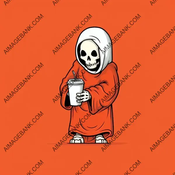 Humorous Grim Reaper in a Simple Line Drawing Style