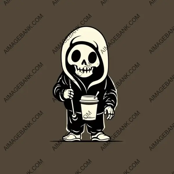 Get a Chuckle with Humorous Grim Reaper in Simple Line Drawing