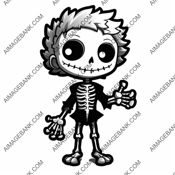 Cartoon Chibi Boney Hand: Black and White