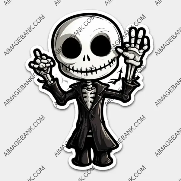 Boney Hand Cartoon Chibi: Black and White