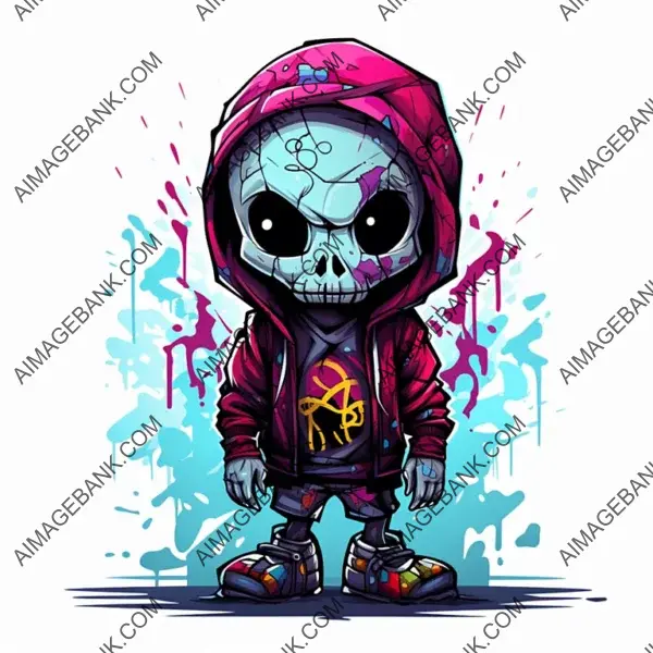 Cute Skullboy in Up-Lighted Colorful Graffiti Style