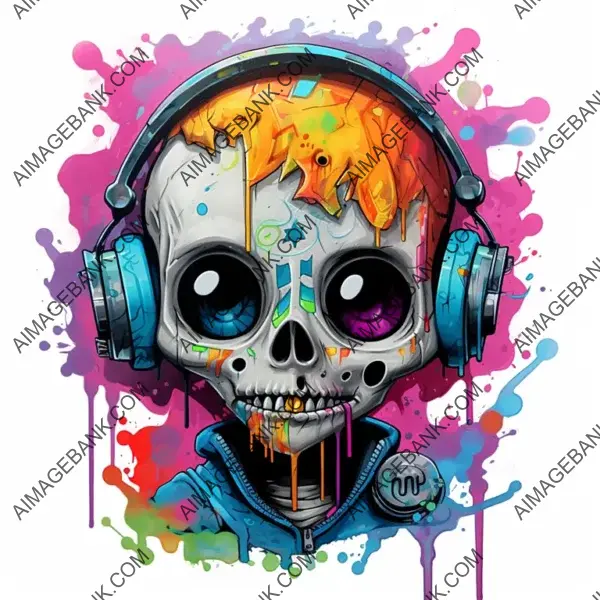 Cute Skullboy Style in Up-Lighted Colorful Graffiti