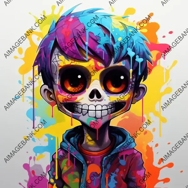 Cute Skullboy in Up-Lighted Colorful Graffiti