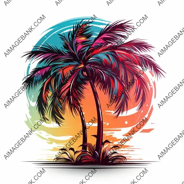 Palm Tree Emblem in White for a Unique Tattoo Design