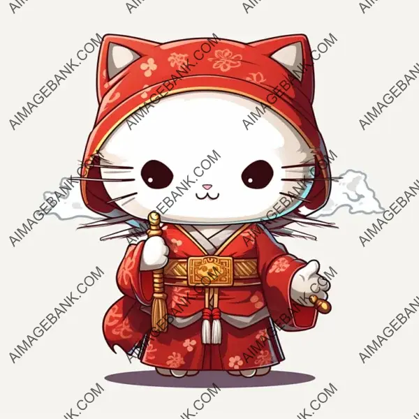 Hello Kitty Wearing a Traditional Monks Hat and Robe