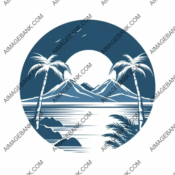 Minimalist Logo with Mountain and Ocean Motif in Vector