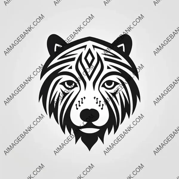 Bear Face with Minimalist Tribal Symbols: Vector Artwork