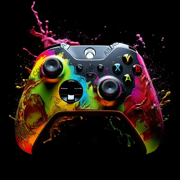 Isolated Black Neon Splatter Art: Xbox Series